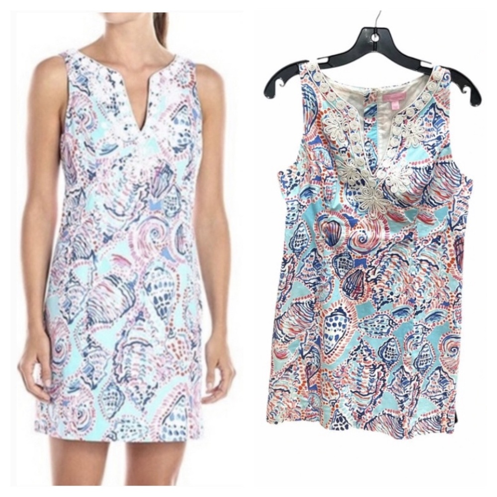 Lilly Pulitzer Dress Shift 6 Gabby Shell Me About It red blue Seashells mermaid